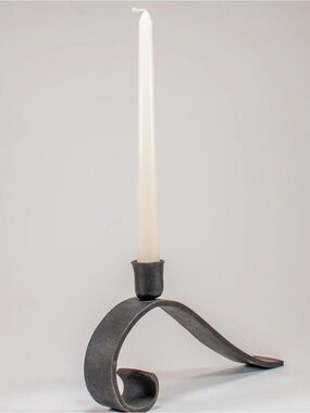 Artisan Curved Footed Wrought Iron Candle Stick Holder Handcrafted Hand Forged